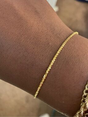 New 925 Italy Gold Over Sterling Silver Dainty Rolo Chain Bracelet 7”